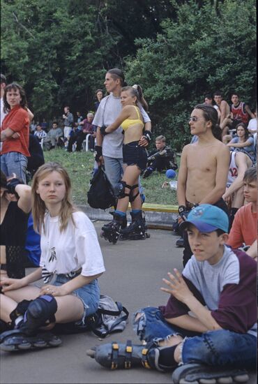 Roller skating race marking Independence Day of Russian Federation