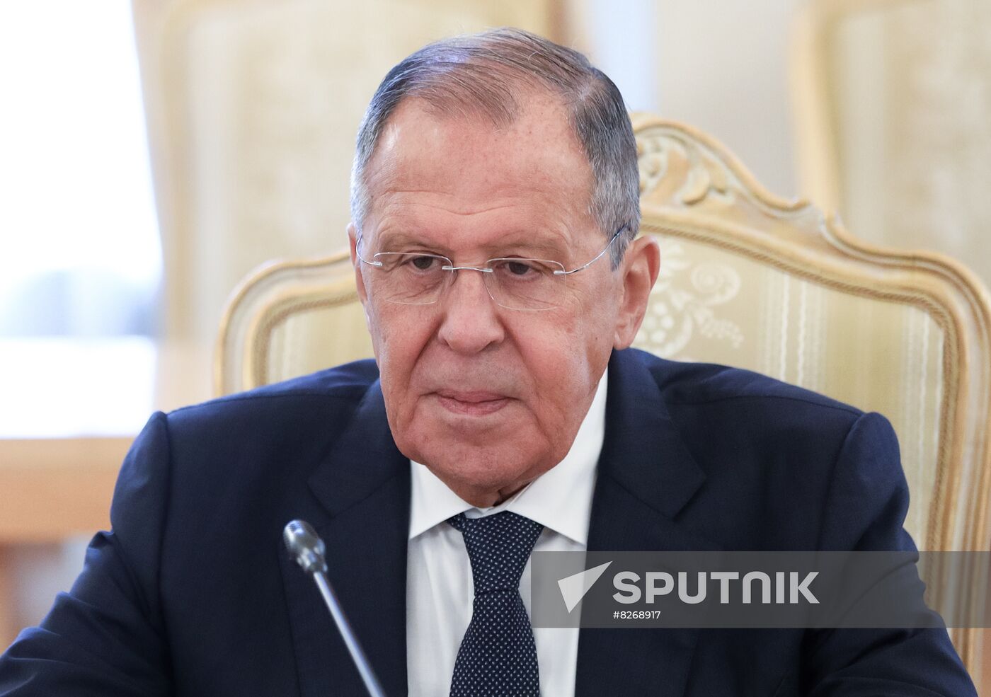 In this handout photo released by the Russian Foreign Ministry, Russian Foreign Minister Sergey Lavrov attends a meeting with Thailand's Foreign Minister Don Pramudwinai in Moscow, Russia. Editorial use only, no archive, no commercial use. Location: Russia, Moscow. Russia Thailand