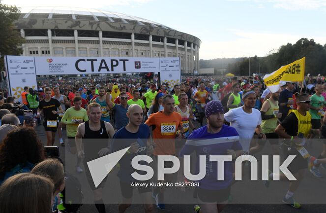 Runners make their way during the Moscow marathon, in Moscow, Russia. Location: Russia, Moscow. Author: Alexey Kudenko/Sputnik. Russia Moscow Marathon