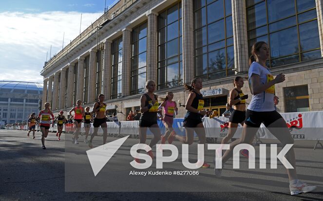 Runners make their way during the Moscow marathon, in Moscow, Russia. Location: Russia, Moscow. Author: Alexey Kudenko/Sputnik. Russia Moscow Marathon