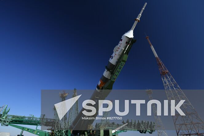 The Soyuz-2.1a rocket booster with the Soyuz MS-22 K. Tsiolkovsky spacecraft is erected to a launch pad ahead of its upcoming launch scheduled for September 21, at the Baikonur Cosmodrome, Kazakhstan. Location: Kazakhstan, Baikonur. Author: Maksim Blinov/Sputnik. Kazakhstan Russia Space