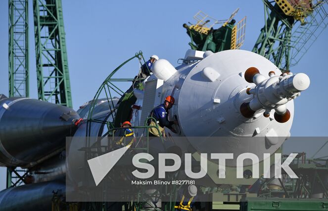 The Soyuz-2.1a rocket booster with the Soyuz MS-22 K. Tsiolkovsky spacecraft is transported from an assembling hangar to a launch pad ahead of its upcoming launch scheduled for September 21, at the Baikonur Cosmodrome, Kazakhstan. Location: Kazakhstan, Baikonur. Author: Maksim Blinov/Sputnik. Kazakhstan Russia Space