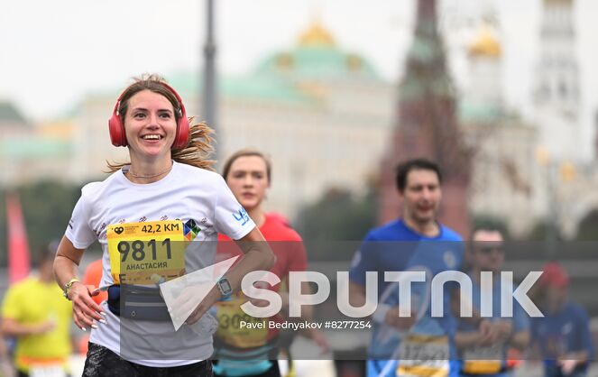Runners make their way during the Moscow marathon, in Moscow, Russia. Location: Russia, Moscow. Author: Pavel Bednyakov/Sputnik. Russia Moscow Marathon