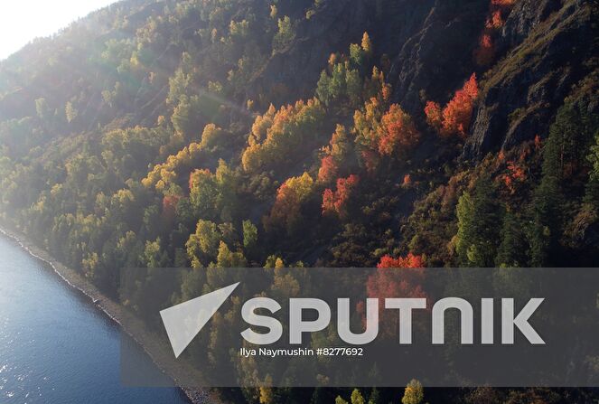 A view shows taiga forest on the bank of the Yenisei river in the Eastern Sayan mountains, near the town of Divnogorsk, Krasnoyarsk region, Russia. Location: Russia, Krasnoyarsk region. Author: Ilya Naymushin/Sputnik. Russia Environment
