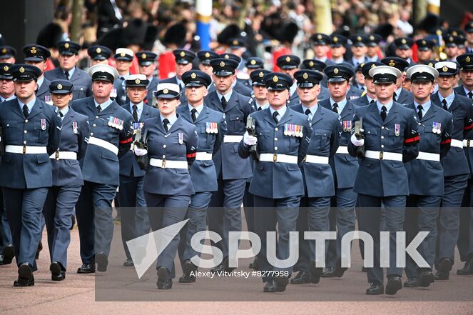 Military personnel march during the funeral procession, on the day of the state funeral and burial of Britain's Queen Elizabeth II, in London, Britain. Location: United Kingdom, London. Author: Alexey Vitvitsky/Sputnik. Britain Queen Elizabeth II Death