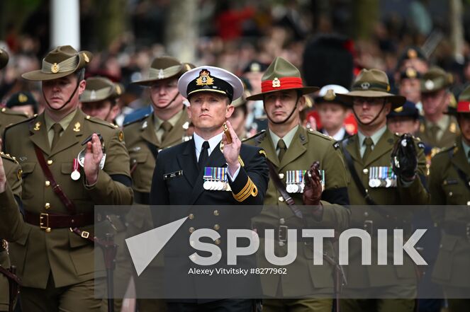 Military personnel march during the funeral procession, on the day of the state funeral and burial of Britain's Queen Elizabeth II, in London, Britain. Location: United Kingdom, London. Author: Alexey Vitvitsky/Sputnik. Britain Queen Elizabeth II Death