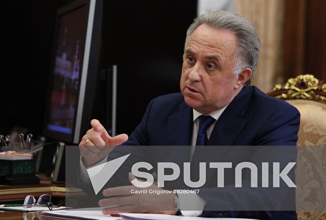 DOM.RF Foundation CEO Vitaly Mutko attends a meeting with Russian President Vladimir Putin at the Kremlin in Moscow, Russia. Location: Russia, Moscow. Author: Gavriil Grigorov/Sputnik. Russia Putin