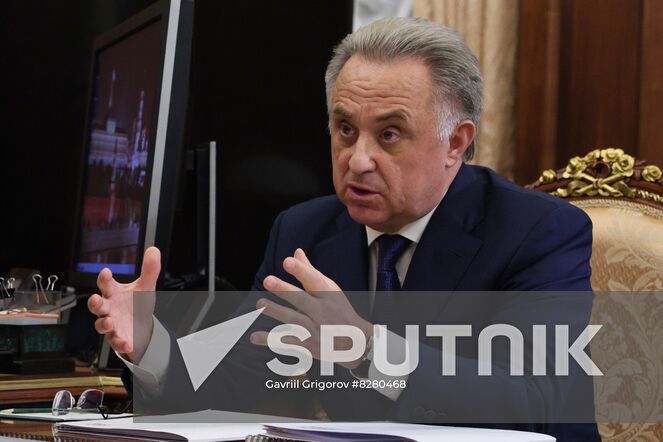 DOM.RF Foundation CEO Vitaly Mutko attends a meeting with Russian President Vladimir Putin at the Kremlin in Moscow, Russia. Location: Russia, Moscow. Author: Gavriil Grigorov/Sputnik. Russia Putin