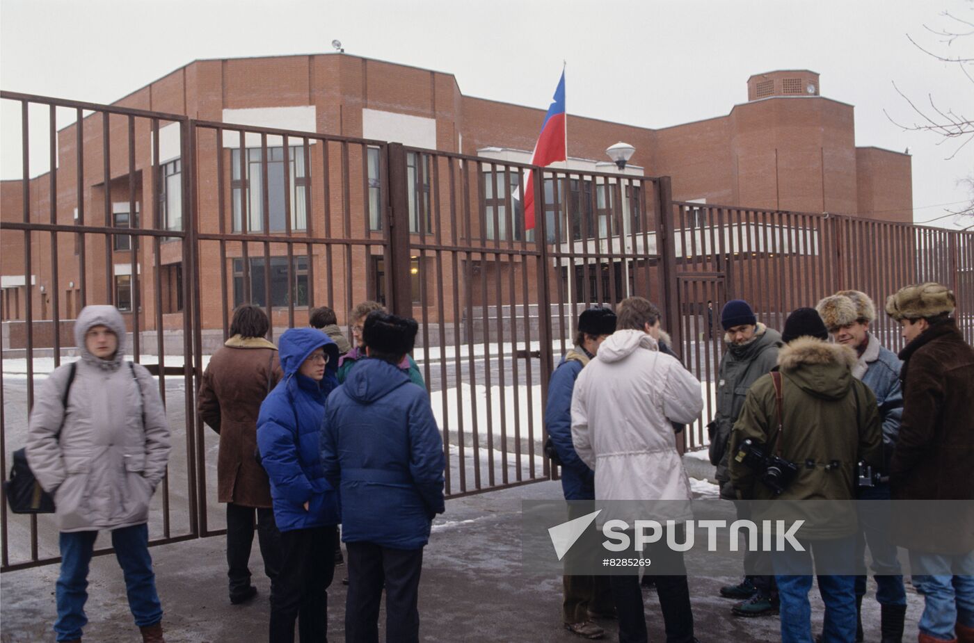 Journalists near Chilean Embassy building
