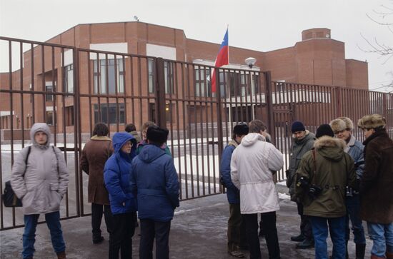 Journalists near Chilean Embassy building