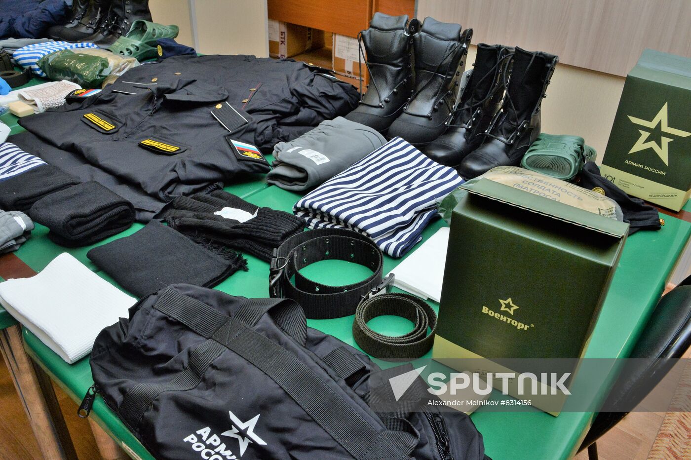 Uniform for conscripts is seen at a military commissariat in Moscow, Russia. Location: Russia, Moscow. Author: Alexander Melnikov/Sputnik. Russia Defence Conscription