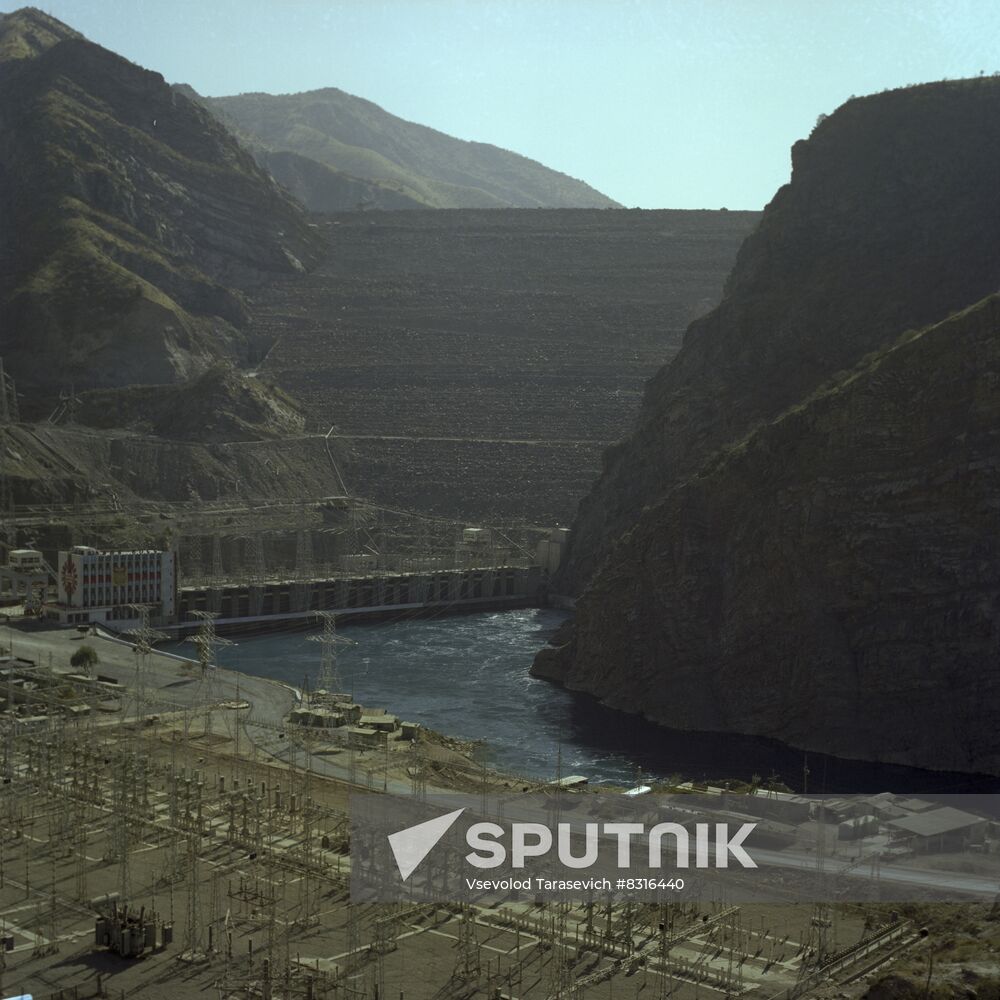 Nurekskaya Hydropower Plant on Vakhsh River in Tajikistan