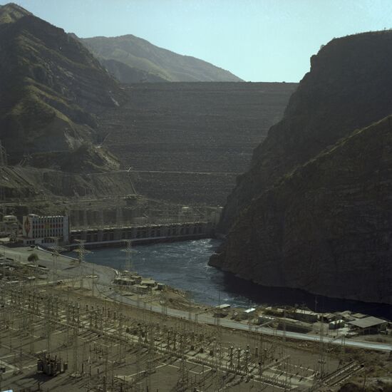 Nurekskaya Hydropower Plant on Vakhsh River in Tajikistan