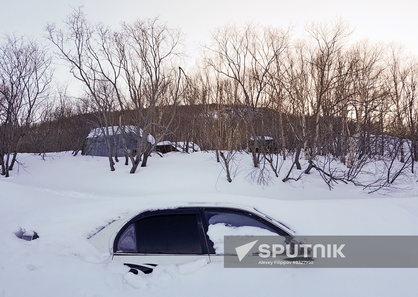 Snow-covered vehicle in Petropavlovsk-Kamchatsky