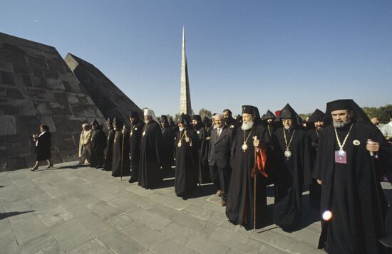 Pilgrims and guests who came to Etchmiadzin for Feast of Concentration visit Tsitsernakaberd