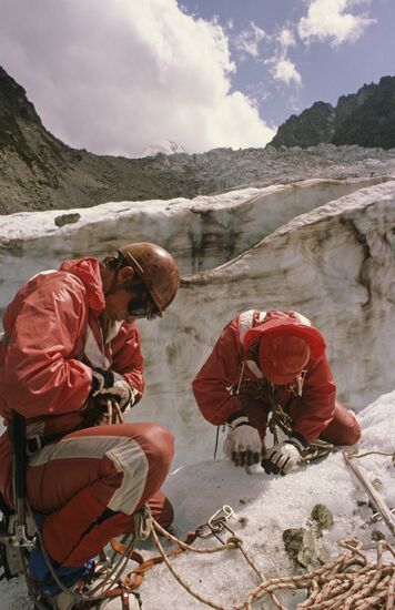 Alpinists in Elbrus region
