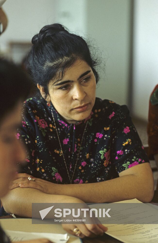 Meeting of regional women's council at 40th October Revolution Collective Farm in Uzbekistan