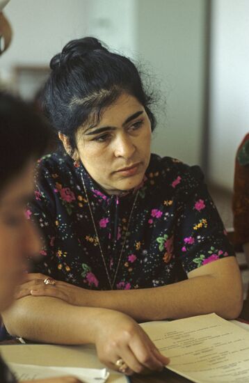 Meeting of regional women's council at 40th October Revolution Collective Farm in Uzbekistan