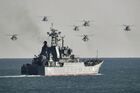 The Novocherkassk landing ship takes part in an exercise in the amphibious landing on an unimproved shore held by army corps and naval infantry units of the Russian Black Sea Fleet at the Opuk range, in Crimea, Russia. Location: Republic of Crimea. Author: Konstantin Mihalchevskiy/Sputnik. Russia Crimea Military Drills