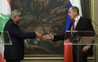 Russian Foreign Minister Sergey Lavrov and his Lebanese counterpart Abdallah Bouhabib, left, shake hands during a news conference following their meeting, in Moscow, Russia. Location: Russia, Moscow. Author: Vladimir Astapkovich/Sputnik. Russia Lebanon