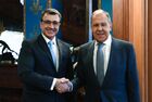 In this handout photo released by Russian Foreign Ministry, Russian Foreign Minister Sergey Lavrov, left, and his Brazilian counterpart Carlos Alberto Franca shake hands during their meeting, in Moscow, Russia. Editorial use only, no archive, no commercial use. Location: Russia, Moscow. Russia Brazil
