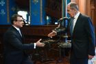 In this handout photo released by Russian Foreign Ministry, Russian Foreign Minister Sergey Lavrov, left, and his Brazilian counterpart Carlos Alberto Franca shake hands during their meeting, in Moscow, Russia. Editorial use only, no archive, no commercial use. Location: Russia, Moscow. Russia Brazil
