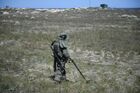 A sapper of one of the engineering brigades of the Russian troops clears the area of the Arabat Spit, which connects Crimea with the Kherson region along the Sea of Azov, from anti-tank mines, in Kherson region, Ukraine. Location: Ukraine, Kherson region. Author: RIA Novosti/Sputnik. Ukraine Russia Military Operation Demining