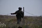 A sapper of one of the engineering brigades of the Russian troops clears the area of the Arabat Spit, which connects Crimea with the Kherson region along the Sea of Azov, from anti-tank mines, in Kherson region, Ukraine. Location: Ukraine, Kherson region. Author: RIA Novosti/Sputnik. Ukraine Russia Military Operation Demining