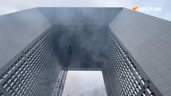 French protesters move to the Grande Arche de la Defense