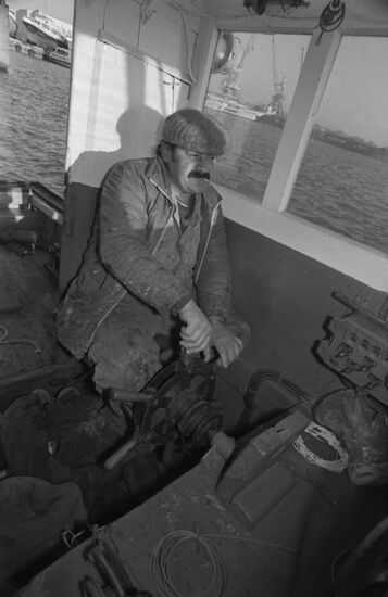 Yury Yegorov, captain of felucca Sadko, out fishing