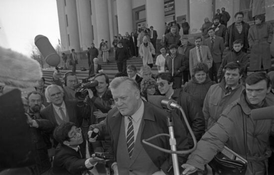 Member of Lithuanian Supreme Soviet Algirdas Brazauskas during interview