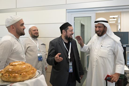 Right: Director-General of the International Islamic Charitable Organization (IICO) Abdullah Maatouq Al-Maatouq, Advisor to the Emir of Kuwait, during a welcoming ceremony at the Kazan airport on the eve of the International Economic Forum "Russia - Islamic World: KazanForum". Photos can be used if there is a mandatory link to the source. Location: Russia, Republic of Tatarstan, Kazan. Author: Alexandr Kryazhev/ANO “Directorate for Sports and Social Projects”. KAZANFORUM 2023. Welcoming guests