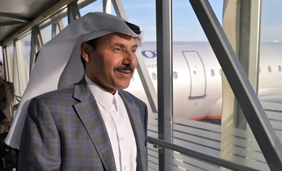 Sheikh Ahmed bin Nasser bin Jassim Al Thani, Qatar's Ambassador in Russia, during a welcoming ceremony at the Kazan airport on the eve of the International Economic Forum "Russia - Islamic World: KazanForum" 2023. Photos can be used if there is a mandatory link to the source. Location: Russia, Republic of Tatarstan, Kazan. Author: Pavel Lisitsyn/ANO “Directorate for Sports and Social Projects”. KAZANFORUM 2023. Welcoming guests