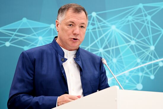 Deputy Prime Minister of Russia Marat Khusnullin at the session on the development of the North-South international transport corridor held as part of the 14th Russia - Islamic World: KazanForum International Economic Forum. Crediting the source is mandatory when using the photo. Location: Russia, Republic of Tatarstan, Kazan. Author: Alexey Maishev/ANO “Directorate for Sports and Social Projects”. KAZANFORUM 2023. On the development of the North-South international transport corridor