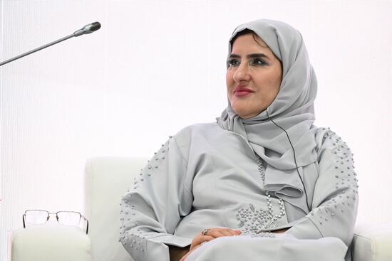 Fatima Mohammed Ishaq Al Awadi, Chancellor – Assistant Deputy Minister, Insurance Advisor, UAE, at the opening ceremony of the Women’s Outlook track as part of the XIV International Economic Forum RUSSIA — ISLAMIC WORLD: KAZANFORUM 2023. Crediting the source is mandatory when using the photo. Location: Russia, Republic of Tatarstan, Kazan. Author: Maksim Bogodvid/ANO “Directorate for Sports and Social Projects”. Opening ceremony of the Women’s Outlook track