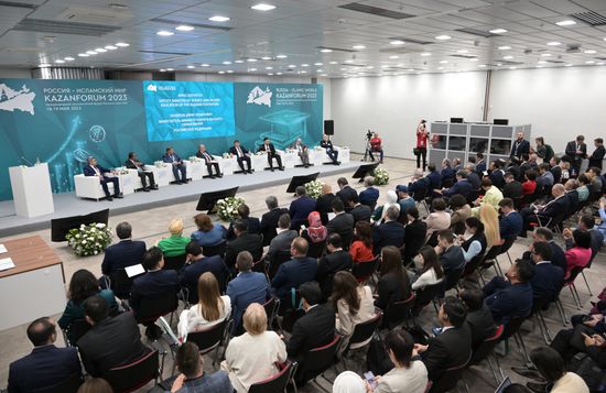 Cooperation in Science and Higher Education with OIC Countries, a session during the 14th Russia - Islamic World: KazanForum International Economic Forum. Crediting the source is mandatory when using the photo. Location: Russia, Republic of Tatarstan, Kazan. Author: Vladimir Astapkovich/ANO “Directorate for Sports and Social Projects”. KAZANFORUM 2023. Cooperation in Science and Higher Education with OIC Countries