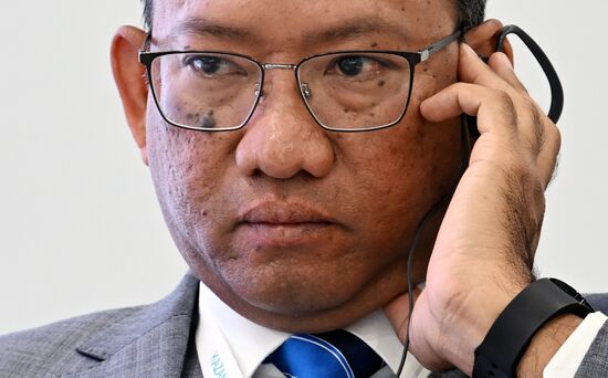 Azman bin Mohd Yusof, Secretary General of the Ministry of Internal Trade and Cost of Living of Malaysia, at the plenary session of the chambers of commerce and industry of the OIC countries, Harmonious Interaction and Understanding of the Future, during the 14th Russia - Islamic World: KazanForum International Economic Forum. Crediting the source is mandatory when using the photo. Location: Russia, Republic of Tatarstan, Kazan. Author: Alexey Maishev/ANO “Directorate for Sports and Social Projects”. KAZANFORUM 2023. Panel session of OIC chambers of commerce and industry