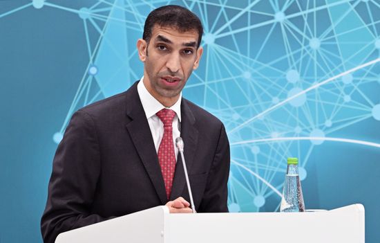 UAE Minister of State for Foreign Trade Thani bin Ahmed Al Zeyoudi at the session on the development of the North-South international transport corridor held as part of the 14th Russia - Islamic World: KazanForum International Economic Forum. Crediting the source is mandatory when using the photo. Location: Russia, Republic of Tatarstan, Kazan. Author: Alexey Maishev/ANO “Directorate for Sports and Social Projects”. KAZANFORUM 2023. On the development of the North-South international transport corridor
