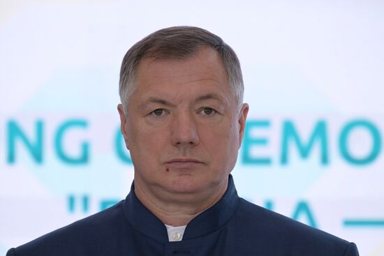 Russian Deputy Prime Minister Marat Khusnullin at an official opening ceremony of the international exhibition RUSSIA HALAL EXPO 2023, part of the 14th International Economic Forum RUSSIA — ISLAMIC WORLD: KAZANFORUM. Crediting the source is mandatory when using the photo. Location: Russia, Republic of Tatarstan, Kazan. Author: Evgeny Biyatov/ANO “Directorate for Sports and Social Projects”. KAZANFORUM 2023. Official opening ceremony of international exhibition RUSSIA HALAL EXPO 2023