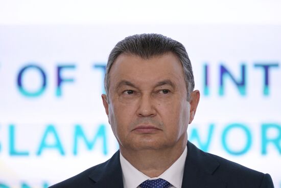 Prime Minister of Tajikistan Kohir Rasulzoda at an official opening ceremony of the international exhibition RUSSIA HALAL EXPO 2023, part of the 14th International Economic Forum RUSSIA — ISLAMIC WORLD: KAZANFORUM. Crediting the source is mandatory when using the photo. Location: Russia, Republic of Tatarstan, Kazan. Author: Evgeny Biyatov/ANO “Directorate for Sports and Social Projects”. KAZANFORUM 2023. Official opening ceremony of international exhibition RUSSIA HALAL EXPO 2023