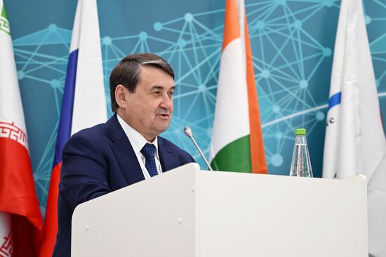 Presidential Aide Igor Levitin at the session on International North-South Transport Corridor: Russia - East: Logistics, Import-Export as part of the XIV International Economic Forum RUSSIA — ISLAMIC WORLD: KAZANFORUM 2023. Crediting the source is mandatory when using the photo. Location: Russia, Republic of Tatarstan, Kazan. Author: Alexey Maishev/ANO “Directorate for Sports and Social Projects”. KAZANFORUM 2023. International North-South Transport Corridor: Russia - East: Logistics, Import-Export