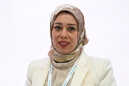 Maha Mohammed Salem, UAE nutritionist, consultant on non-surgical body correction, at the Beauty and Health According to Sharia Standards session held as part of the 14th Russia - Islamic World: KazanForum International Economic Forum. Crediting the source is mandatory when using the photo. Location: Russia, Republic of Tatarstan, Kazan. Author: Maksim Bogodvid/ANO “Directorate for Sports and Social Projects”. KAZANFORUM 2023. Beauty and health according to Sharia standards