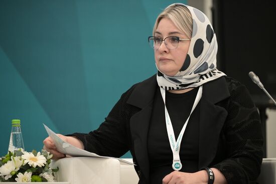 Tamara Avtayeva, Vice-Rector for Scientific and International Activities, Chechen State Pedagogical University. Open University Russia-Islamic World, a session during the 14th Russia - Islamic World: KazanForum International Economic Forum. Crediting the source is mandatory when using the photo. Location: Russia, Republic of Tatarstan, Kazan. Author: Vladimir Astapkovich/ANO “Directorate for Sports and Social Projects”. KAZANFORUM 2023. Open University Russia-Islamic World