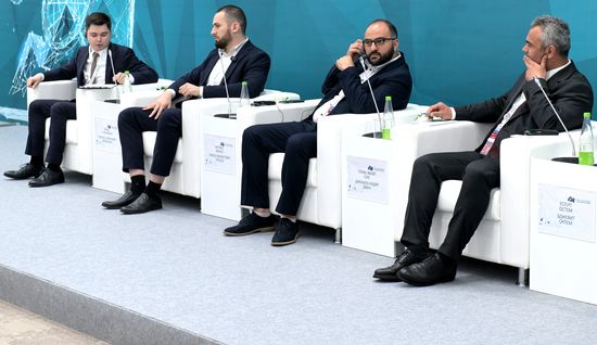 Participants in the session, My Investment Success in Russia, held as part of the 14th Russia - Islamic World: KazanForum International Economic Forum. Crediting the source is mandatory when using the photo. Location: Russia, Republic of Tatarstan, Kazan. Author: Pavel Lisitsyn/ANO “Directorate for Sports and Social Projects”. KAZANFORUM 2023. My Investment Success in Russia