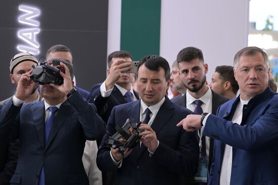 RightL Russian Deputy Prime Minister Marat Khusnullin. Official opening ceremony of RUSSIA HALAL EXPO 2023, during the 14th Russia - Islamic World: KazanForum International Economic Forum. Crediting the source is mandatory when using the photo. Location: Russia, Republic of Tatarstan, Kazan. Author: Evgeny Biyatov/ANO “Directorate for Sports and Social Projects”. KAZANFORUM 2023. Official opening ceremony of international exhibition RUSSIA HALAL EXPO 2023