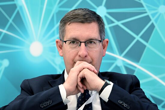 Ruslan Mirsayapov, Trade representative of the Russian Federation in the Republic of Azerbaijan, at the session on International North-South Transport Corridor: Russia - East: Logistics, Import-Export as part of the XIV International Economic Forum RUSSIA — ISLAMIC WORLD: KAZANFORUM 2023. Crediting the source is mandatory when using the photo. Location: Russia, Republic of Tatarstan, Kazan. Author: Alexey Maishev/ANO “Directorate for Sports and Social Projects”. KAZANFORUM 2023. International North-South Transport Corridor: Russia - East: Logistics, Import-Export