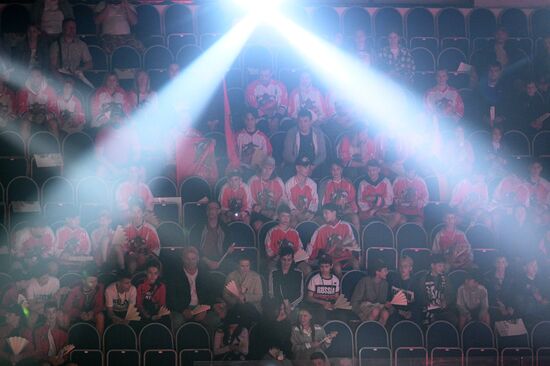 Fans during the Golden Puck hockey tournament held as part of the 14th Russia - Islamic World: KazanForum International Economic Forum. Crediting the source is mandatory when using the photo. Location: Russia, Republic of Tatarstan, Kazan. Author: Ramil Sitdikov/ANO “Directorate for Sports and Social Projects”. KAZANFORUM 2023. Golden Puck tournament