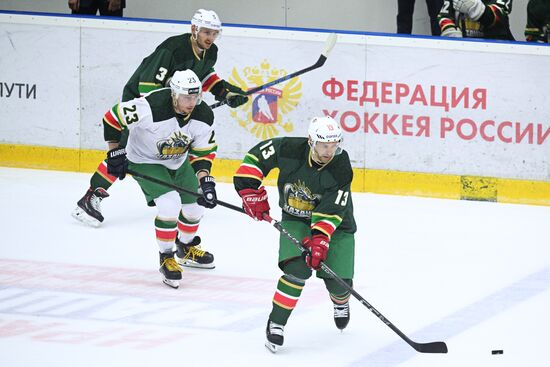 Players during the Golden Puck hockey tournament held as part of the 14th Russia - Islamic World: KazanForum International Economic Forum. Crediting the source is mandatory when using the photo. Location: Russia, Republic of Tatarstan, Kazan. Author: Ramil Sitdikov/ANO “Directorate for Sports and Social Projects”. KAZANFORUM 2023. Golden Puck tournament