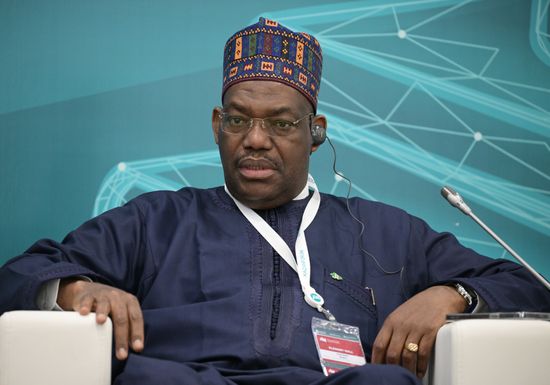 Ambassador Extraordinary and Plenipotentiary of the Federal Republic of Nigeria Abdullahi Yibaikwal Shehu at the University Technological Entrepreneurship as a Driver of Regional Economic Development session held as part of the 14th Russia - Islamic World: KazanForum International Economic Forum. Crediting the source is mandatory when using the photo. Location: Russia, Republic of Tatarstan, Kazan. Author: Vladimir Astapkovich/ANO “Directorate for Sports and Social Projects”. KAZANFORUM 2023. University technological entrepreneurship as a driver of regional economic development