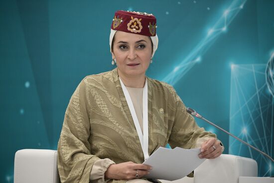 Deputy Prime Minister of the Republic of Tatarstan Leila Fazleyeva at the University Technological Entrepreneurship as a Driver of Regional Economic Development session held as part of the 14th Russia - Islamic World: KazanForum International Economic Forum. Crediting the source is mandatory when using the photo. Location: Russia, Republic of Tatarstan, Kazan. Author: Vladimir Astapkovich/ANO “Directorate for Sports and Social Projects”. KAZANFORUM 2023. University technological entrepreneurship as a driver of regional economic development